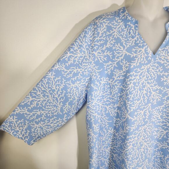 Denim & Co. Womens Printed V-Neck 3/4-Sleeves Tunic Top Chambray Blue Size Large - Picture 6 of 9
